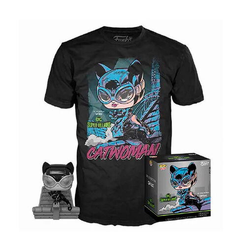 DC JIM LEE POP! AND TEE SET DE FIGURA Y CAMISETA CATWOMAN BLACK & WHITE TALLA M