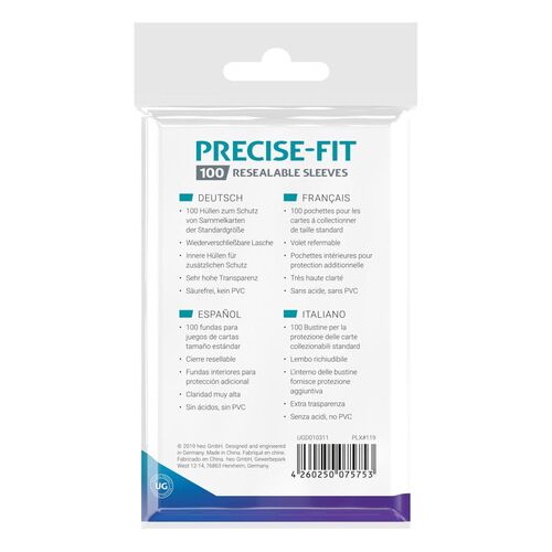 ULTIMATE GUARD PRECISE-FIT SLEEVES FUNDAS CON CIERRE REUTILIZABLE TAMAÑO ESTNDAR TRANSPARENTE 100