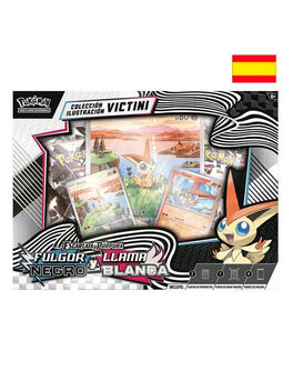 CAJA COLECCIÓN ILUSTRACIÓN VICTINI POKEMON TCG ESCARLATA Y PÚRPURA FULGOR NEGRO Y LLAMA BLANCA
